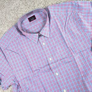 UNTUCKit Mens XXL Short Sleeve Plaid‎ Button Down Shirt Red Blue Sauterns